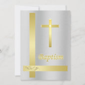 Elegant Gold Cross-Baptisme op metalen achtergrond Kaart (Voorkant)