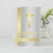 Elegant Gold Cross-Baptisme op metalen achtergrond Kaart (Staand voorkant)