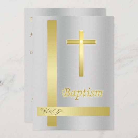 Elegant Gold Cross-Baptisme op metalen achtergrond Kaart (Voorkant / Achterkant)
