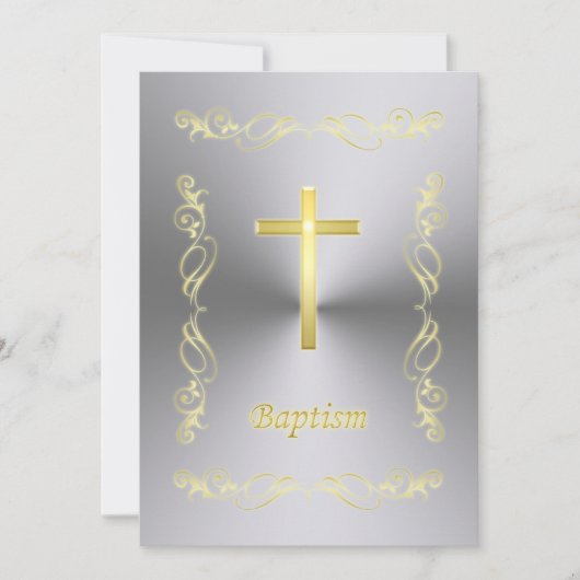 Elegant Gold Cross-Baptisme op metalen achtergrond Kaart (Voorkant)