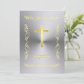 Elegant Gold Cross-Baptisme op metalen achtergrond Kaart (Staand voorkant)