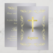 Elegant Gold Cross-Baptisme op metalen achtergrond Kaart (Voorkant / Achterkant)
