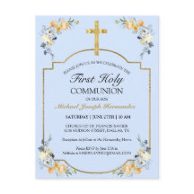 Elegant Gold Cross Blue Floral 1st Heilige Communi