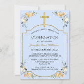 Elegant Gold Cross Blue Floral Bevestiging Kaart (Voorkant)