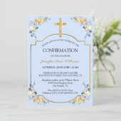 Elegant Gold Cross Blue Floral Bevestiging Kaart (Staand voorkant)