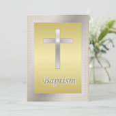 Elegant Gold Cross Border Baptisme Christening Kaart (Staand voorkant)
