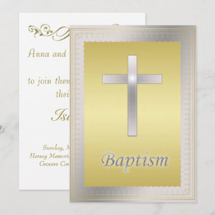 Elegant Gold Cross Border Baptisme Christening Kaart
