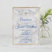 Elegant Gold Cross Boy Blue White marble Baptisme Kaart (Staand voorkant)