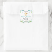 Elegant Gold Cross Boy's Blue Baptism Hartelijk da Vierkante Sticker (Tas)