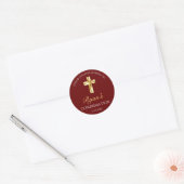Elegant Gold Cross Burgundy Bevestiging Hartelijk Ronde Sticker (Envelop)