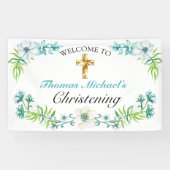 Elegant Gold Cross Christening Reception Welkom Spandoek (Horizontaal)