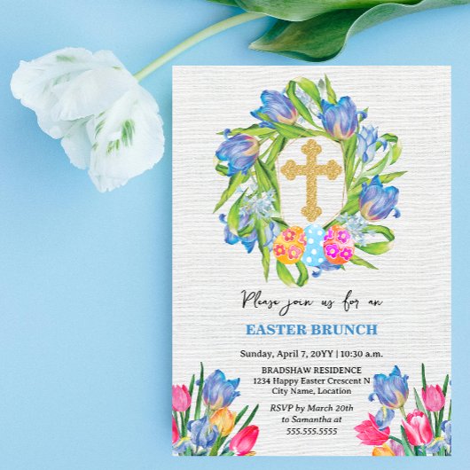 Elegant Gold Cross Easter Eggs Tulieren Kaart