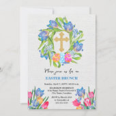 Elegant Gold Cross Easter Eggs Tulieren Kaart (Voorkant)