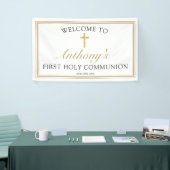 Elegant Gold Cross First Heilige Communauteit Welk Spandoek (Beurs)