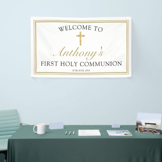 Elegant Gold Cross First Heilige Communauteit Welk Spandoek (Beurs)