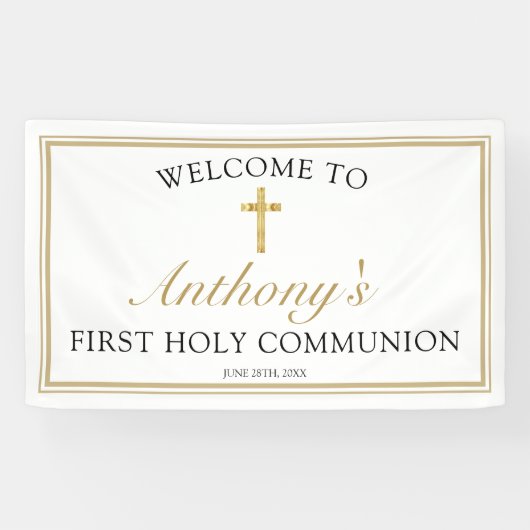 Elegant Gold Cross First Heilige Communauteit Welk Spandoek (Horizontaal)