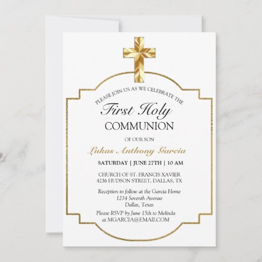Elegant Gold Cross First Heilige Communie Kaart (Voorkant)