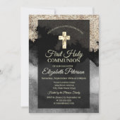 Elegant Gold Cross First Heilige Communie Kaart (Voorkant)