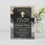 Elegant Gold Cross First Heilige Communie Kaart (Staand voorkant)