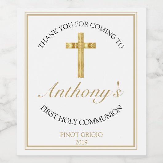 Elegant Gold Cross First Heilige Communie Wijn Etiket (Enkel label)