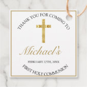 Elegant Gold Cross First Heilige Communist White Bedankjes Labels (Achterkant)