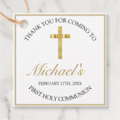 Elegant Gold Cross First Heilige Communist White Bedankjes Labels (Voorkant)