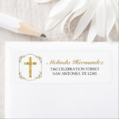 Elegant Gold Cross Floral 1st Heilige Communie Etiket (Insitu)