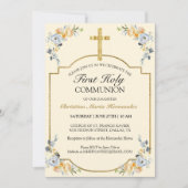 Elegant Gold Cross Floral 1st Heilige Communie Kaart (Voorkant)