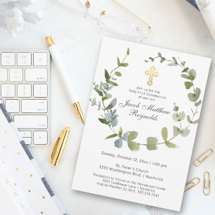 Elegant Gold Cross Heilige Communiegroeneratie Kaart