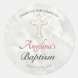 Elegant Gold Cross Marble Baby Baptisme Hartelijk Ronde Sticker