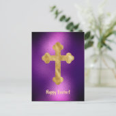 Elegant Gold Cross Paarse Pasen Feestdagenkaart (Staand voorkant)