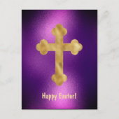 Elegant Gold Cross Paarse Pasen Feestdagenkaart (Voorkant)