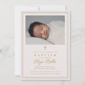 Elegant Gold Cross Religious Baptism & Christening Kaart (Voorkant)