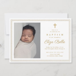 Elegant Gold Cross Religious Baptism & Christening Kaart