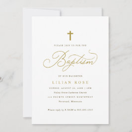 Elegant Gold Cross Script Calligraphy Baptism Kaart