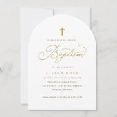 Elegant Gold Cross Script Calligraphy Baptism Kaart (Voorkant)