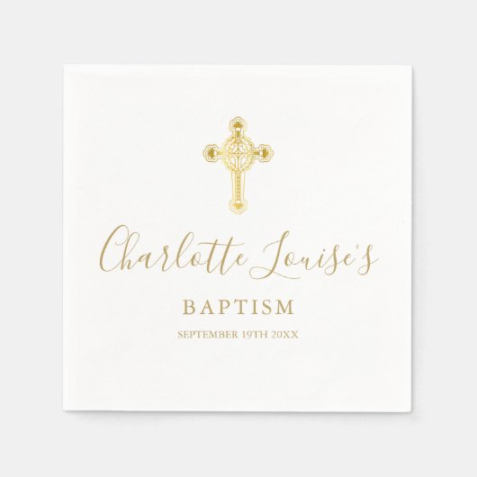 Elegant Gold Cross Signature Baptism Christening N Servet (Voorkant)