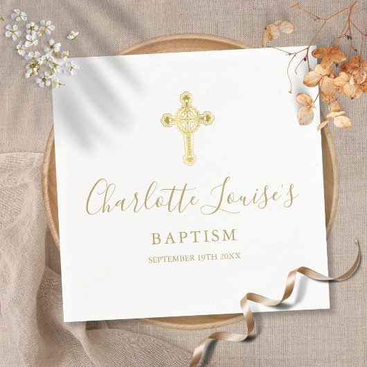Elegant Gold Cross Signature Baptism Christening N Servet