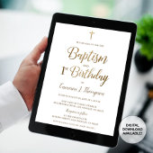 Elegant Gold Cross Simple Baptisme en 1e verjaarda Kaart