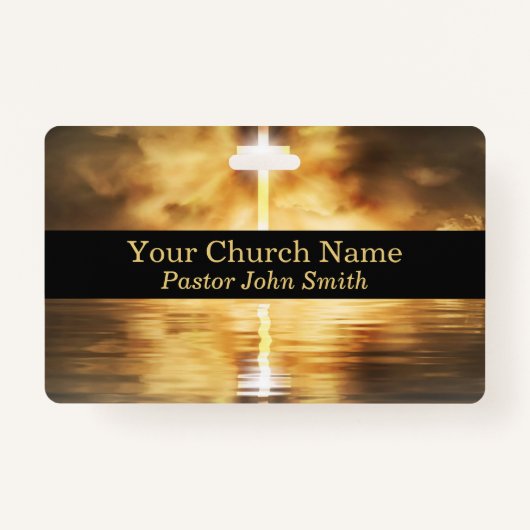 Elegant Gold Cross Water Reflection Church  Badge (Voorkant)