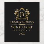 Elegant Gold Crown Frame On Custom Black Wijn Etiket (Enkel label)