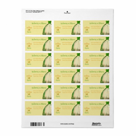 Elegant Gold Crown Princess Frog Vrijgezellenfeest Etiket (Full Sheet)