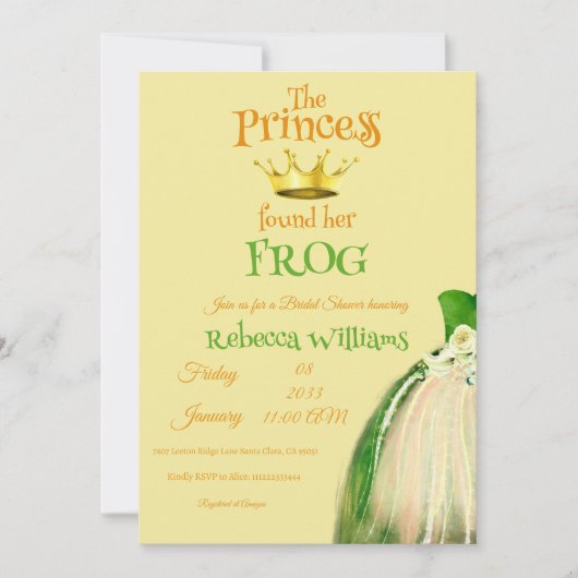 Elegant Gold Crown Princess Frog Vrijgezellenfeest Kaart (Voorkant)