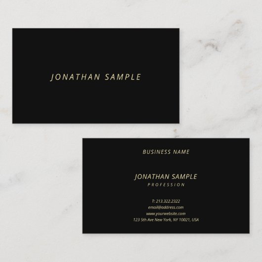 Elegant Gold Cursive Text Modern Simple Black Luxe Visitekaartje (Voorkant / Achterkant)