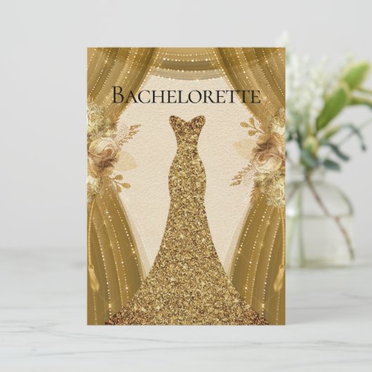 Elegant Gold Curtains Dress Bachelorette Party Kaart (Staand voorkant)