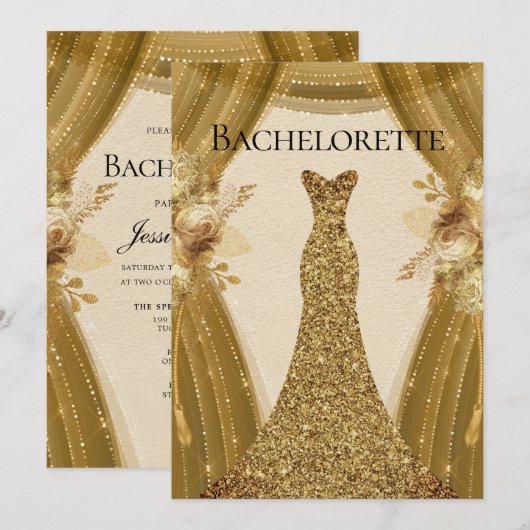 Elegant Gold Curtains Dress Bachelorette Party Kaart (Voorkant / Achterkant)