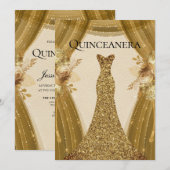 Elegant Gold Curtains Dress Quinceanera Party Kaart (Voorkant / Achterkant)
