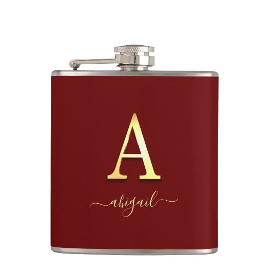 Elegant Gold Custom Monogram A Naam Heupfles (Voorkant)