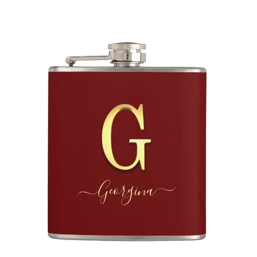 Elegant Gold Custom Monogram G Name Flask Heupfles (Voorkant)