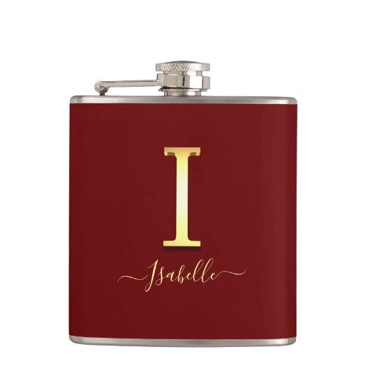 Elegant Gold Custom Monogram I Name Flask Heupfles (Voorkant)